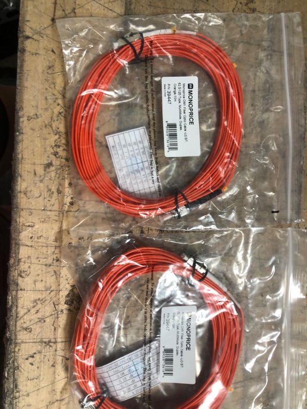 Photo 2 of 2 Monoprice OM1 Fiber Optic Cable - 10 Meters, LC/UPC-ST/UPC, Multi Mode, Duplex, 62.5/125 Micrometer Type, 2.0mm, OFNR
