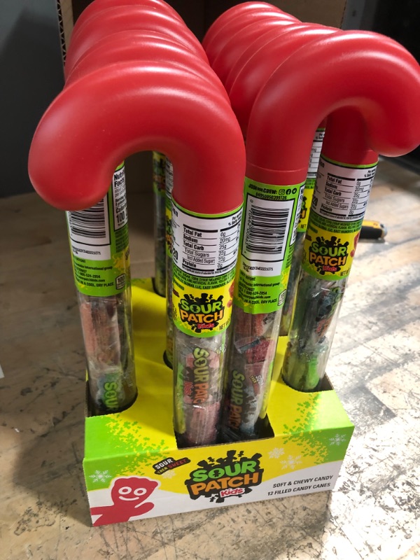 Photo 1 of *** NO RETURNS*** NO REFUNDS***
12 Sour Patch Kids Big Soft & Chewy Holiday Candy Cane Shapeded Tube, 2.09 Oz*** bb 5/3/22***