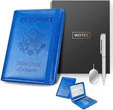 Photo 1 of 2 Wotec Passport Holder with CDC Vaccination Card Protector Slot, RFID Blocking, 4 Card Slot with Pen and SIM Card Tray Pin, Blue
