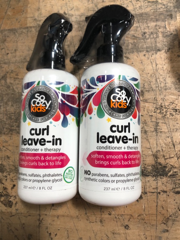 Photo 2 of 2 SoCozy, Curl Spray LeaveIn Conditioner For Kids Hair Detangles and Restores Curls No Parabens Sulfates Synthetic Colors or Dyes, Jojoba Oil,Olive Oil & Vitamin B5, Sweet-Pea, 8 Fl Oz
