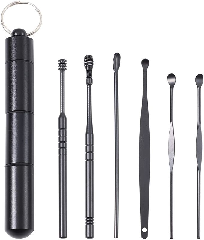 Photo 1 of 3 TOOKICH Earwax Removal kit, Ear Wax Removal 6-in-1 Ear Pick Tools Reusable Ear Cleaner, Stainless Steel Ear Pick Set with Keychain Box Utility to Use
