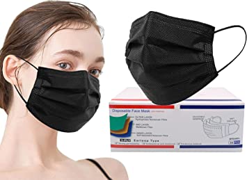 Photo 1 of 50 Pack Black Adult Disposable Face Mask, 3-Ply Protection Safety Breathable Dust Masks (2 boxes)
