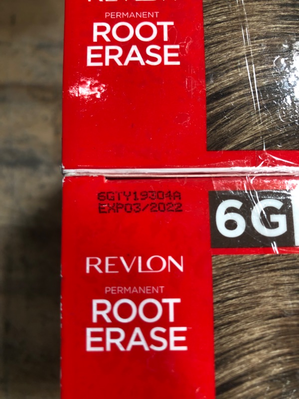 Photo 2 of 2 Revlon Root Erase Permanent Hair Color, At-Home Root Touchup Hair Dye with Applicator Brush for Multiple Use, 100% Gray Coverage, Light Golden Brown (6G), 3.2 oz
***bb 3/22***