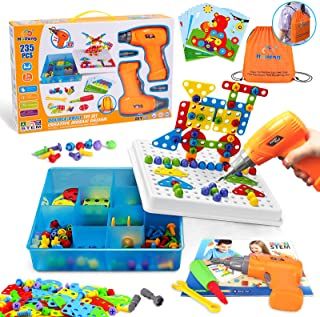 Photo 1 of Haifeng 235 Pieces Double Toy Drill and Screwdriver Tool Building Toys Kit, Creative Mosaic Drill Set for Kids, STEM Activities Game