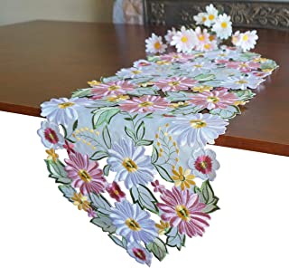 Photo 1 of 2 Embroidered FloweryTable Runner ,Floral Daisy Cutwork Embroidered Dresser Scarf for Home Kitchen Dining Tabletop Decoration, Runner 13"×34" (Runner 13"×34", Spring Color)
