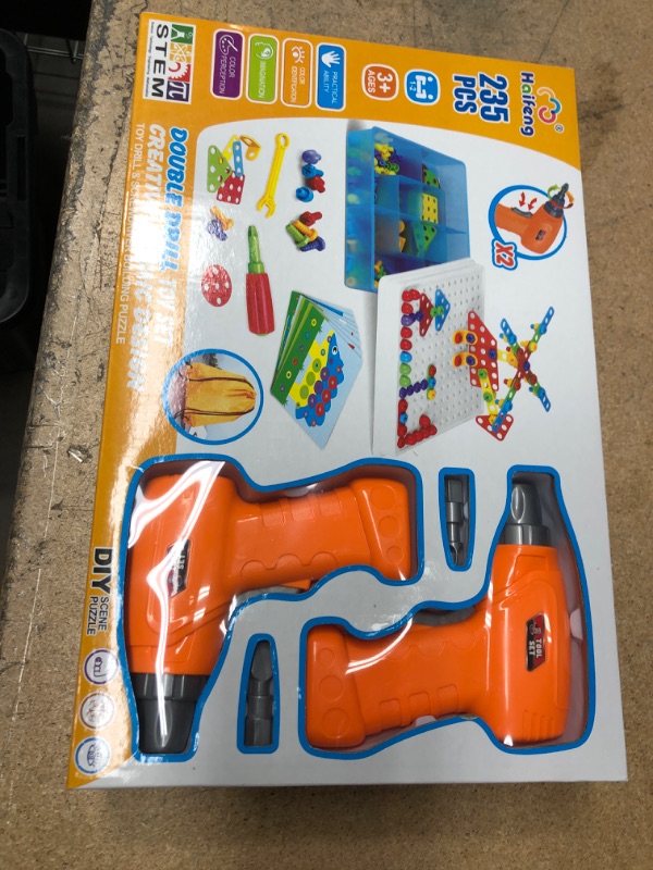 Photo 1 of Haifeng 235 Pieces Double Toy Drill and Screwdriver Tool Building Toys Kit, Creative Mosaic Drill Set for Kids, STEM Activities Game for Kids Ages 3 4 5 6 7 8 Years Old