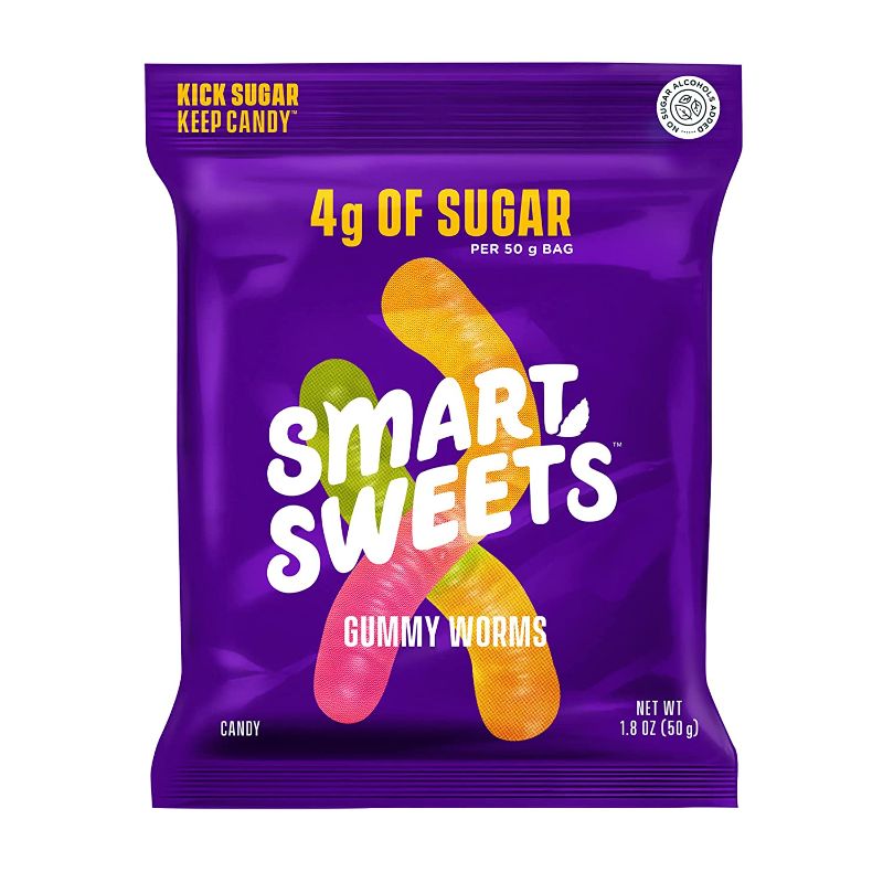 Photo 1 of ** EXP: 06/08/2022 **   ** NON-REFUNDABLE **   ** SOLD AS IS **  ** SETS OF 2 **
SmartSweets Gummy Worms, Candy with Low Sugar (4g), Low Calorie (110), No Artificial Sweeteners, Gluten-Free, Non-GMO, Healthy Snack for Kids & Adults, Variety of Flavors, 1.