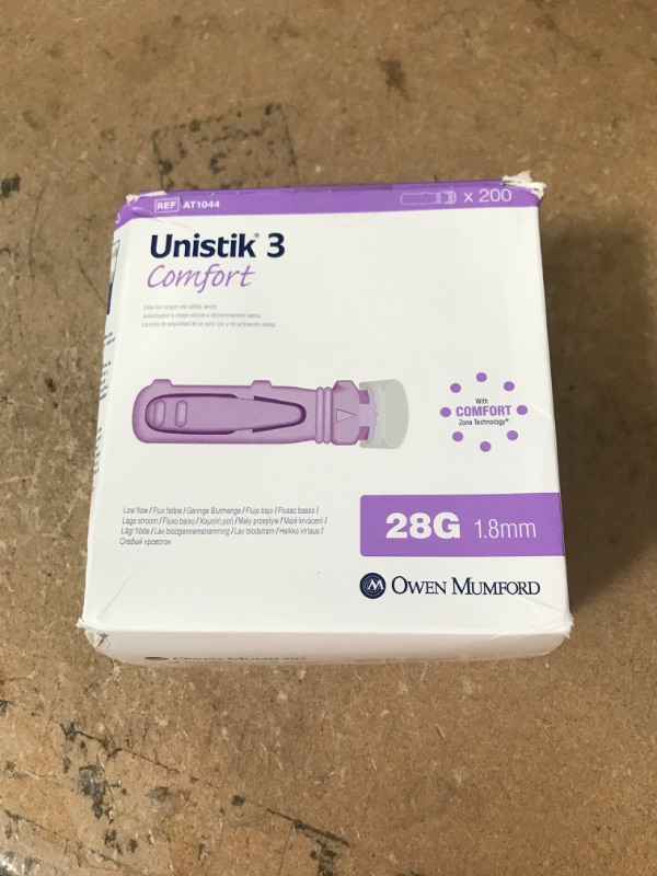 Photo 1 of  Unistik 3 Pre-Set Safety Lancet, Comfort, 28 g Purple (Pack of 200)
