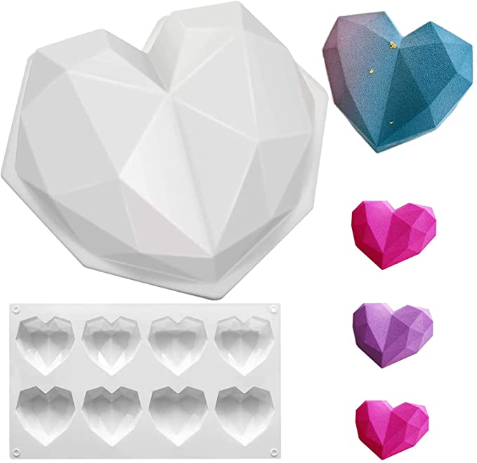 Photo 1 of 3---Diamond Heart Shape Silicone Cake Mold 2Pcs Romantic Diamond Love DIY Chocolate Cake Mold, Breakable and Oven Safe, Amazing 3D Baking Tool Mousse Maker, Gift Filled with Love for Mothers' Day
