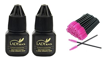 Photo 1 of 5   50 Pink + 2 Lady Black 5 ml - 3-4 Seconds Drying time - Retention 5-6 Weeks - Professional Use Only Strong Black Adhesive for Individual Semi-Permanent Extensions Latex Free
