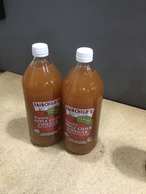 Photo 2 of ***non-refundable**
best by 5/31/24
2 Fairchild's Organic Apple Cider Vinegar 2-Pack of 32 Oz Bottles
