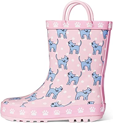 Photo 1 of SIZE: 7 TODDLERS. K KomForme Kids Rain Boots Waterproof Printed Rubber boots with Handles**COLOR: PINK AND BLUE**