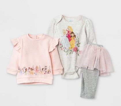 Photo 1 of 9pcks of Baby Girls' 3pc Disney Princess Fleece Pullover and Tutu Leggings Set - Light Pink

