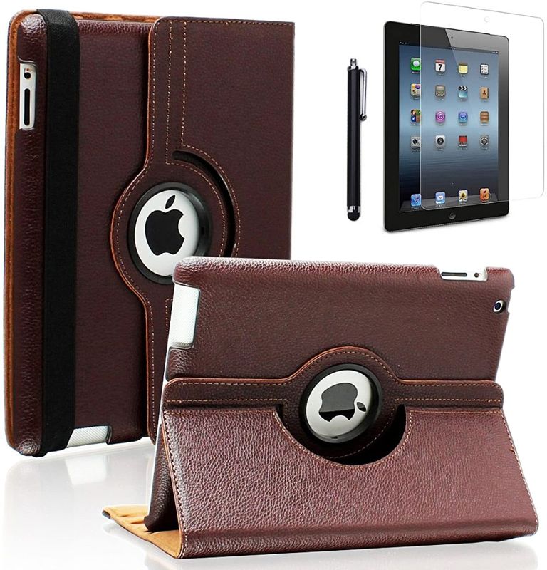 Photo 1 of iPad Pro 12.9 Case- Zeox iPad Pro 12.9 Cover 360 Degree Rotating Stand Case PU Leather Smart Protective Shockproof Auto Sleep/Wake for Apple iPad Pro 12.9" (2015 Model) Screen Protector, Brown