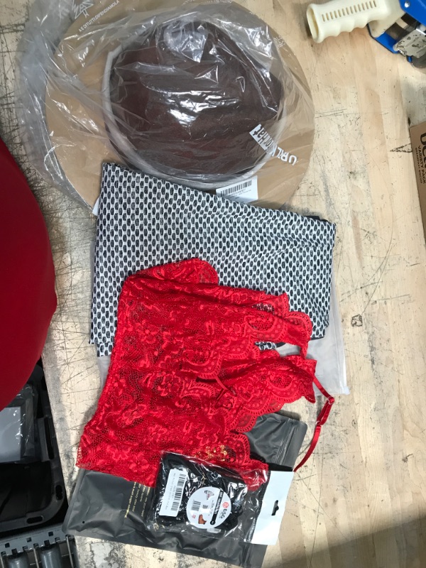 Photo 1 of  BUNDLE OF MISC. CLOTHING ITEMS 
Teddy, pants, hat, laces
