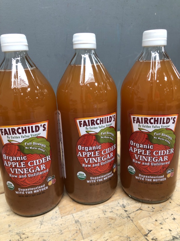 Photo 2 of ***EXP 05/31/2024***3 PACKS***Fairchild's Organic Apple Cider Vinegar, RAW A D UNFILTERED, 32 FL OZ **** BUNDLE*** SOLD AS IS*** NO RETURNS*** NO REFUNDS***
