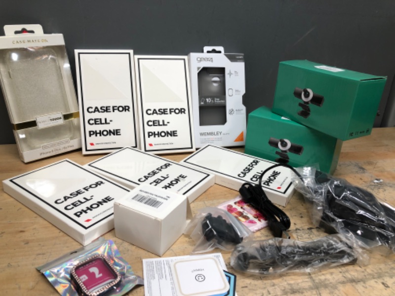 Photo 1 of **** BUNDLE*** SOLD AS IS*** NO RETURNS*** NO REFUNDS***
INCLUDE IPHONE CASES, APPLE WATCH CASE, 2 PACKS OF WEBCAN WITH MICROPHONES, AND MORE