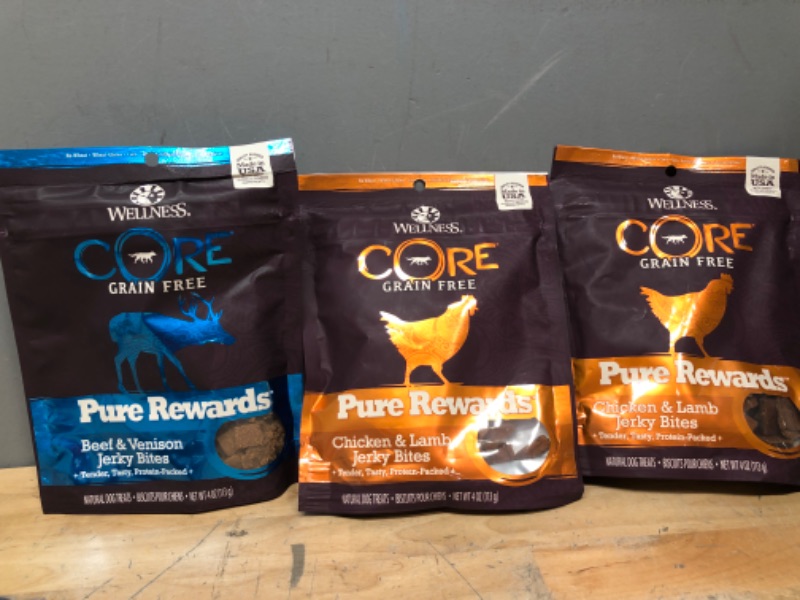 Photo 3 of ***3PACKS***EXP DATE:_07/31/2022__**** BUNDLE OF FOOD*** SOLD AS IS*** NO RETURNS*** NO REFUNDS***Wellness CORE Power Packed Jerky Dog Treats, Grain Free, Chicken, 4 Ounce Bag, Wellness CORE Power Packed Jerky Dog Treats