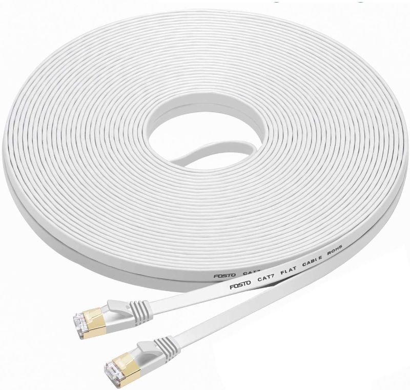 Photo 1 of FOSTO Cat7 Ethernet Cable 75 ft,cat 7 Patch Cable Flat RJ45 High Speed 10 Gigabit LAN Internet Network Cable for Xbox,PS4,Modem,Router,Switch,PC,TV Box (75Feet, White)