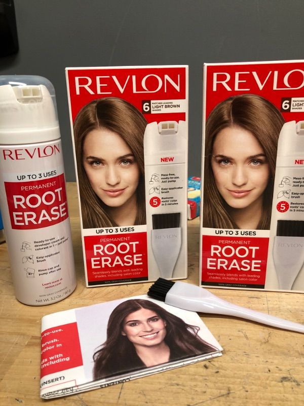 Photo 2 of **2PACKS***Permanent Hair Color by Revlon, Permanent Hair Dye, At-Home Root Erase with Applicator Brush for Multiple Use, 100% Gray Coverage, Light Brown (6), 3.2 Fl Oz