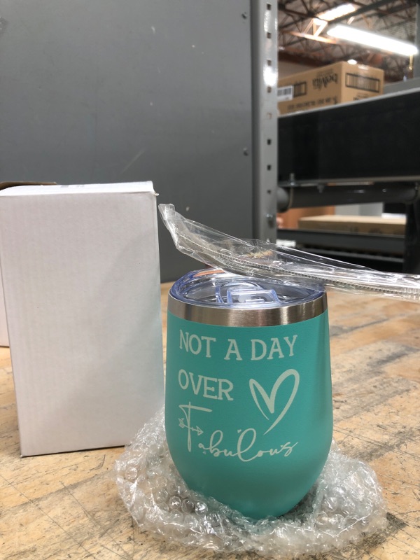 Photo 1 of Birthday Gift for Women - Not A Day Over Fabulous Wine Tumbler - Funny Birthday Wine Gifts for Friends Female - Stainless Steel Insulated Tumbler Cup with Straw and Lid