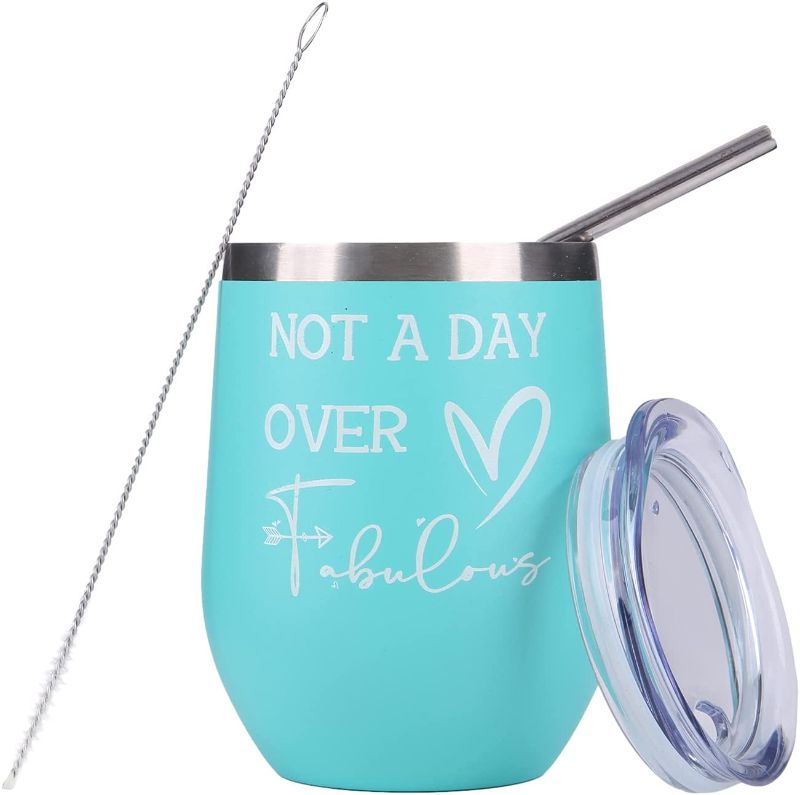 Photo 1 of Birthday Gift for Women - Not A Day Over Fabulous Wine Tumbler - Funny Birthday Wine Gifts for Friends Female - Stainless Steel Insulated Tumbler Cup with Straw and Lid