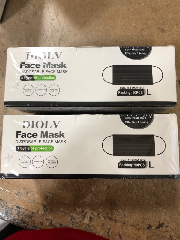 Photo 2 of 2- DIOLV 50Pcs Disposable Face Masks 3-PLY Protective Mask Jet Black