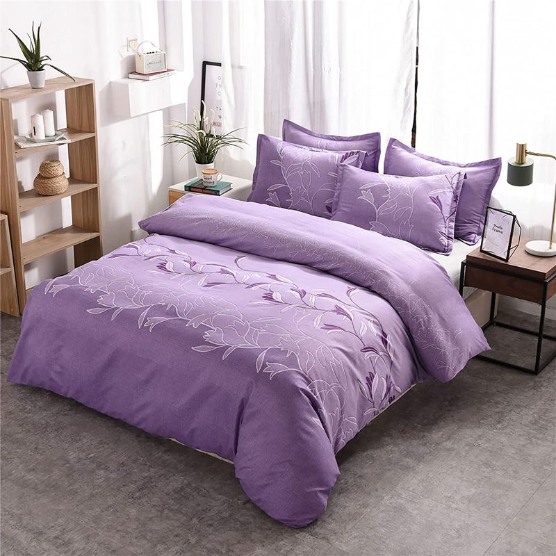 Photo 1 of ***SIZE: KING.***Purple Duvet Cover King Purple Floral Reversible Duvet Cover Set 3 Pieces Purple Bedding Set (1 Duvet Cover + 2 Pillowcases) Soft Microfiber Comforter Cover Set for All Season 104"x90"