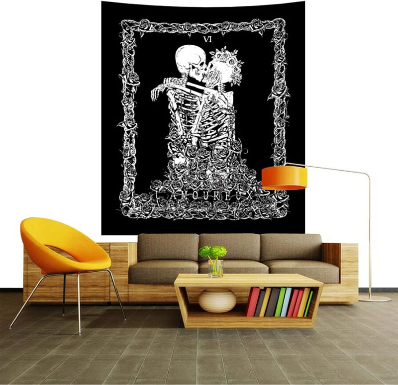 Photo 1 of ***3 PACKS***FSCEPIXI Skull Tapestry,Black and White Skeleton Tapestries, The Kissing Lovers Skull Wall Hanging Aesthetic Tapestrys for Bedroom Living Room (Skull, 51.2 x 59.1 inches)