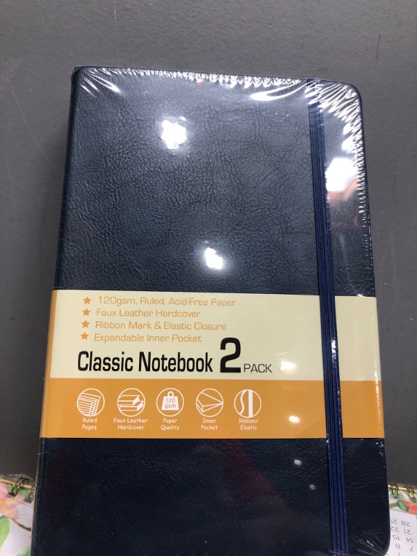 Photo 2 of ***PACK OF 2***LYTek Journal Notebook Lined Classic Hardcover – For Work, Home, School, 5.25 x 8.25 inches, 120GSM Paper, with Elastic Band Closure,Ribbon Bookmark and Inner Pocket, Blue, 2 Pack