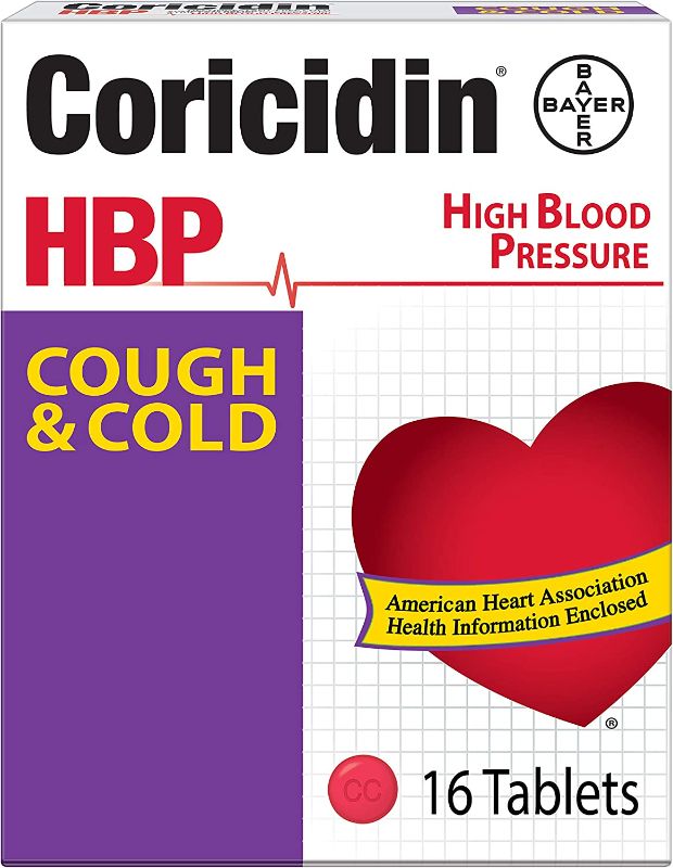 Photo 1 of 3 Coricidin HBP Decongestant-Free Cough and Cold Medicine for Hypertensives, Cold Symptom Relief for People with High Blood Pressure, 325 mg Acetaminophen Tablets (16 Count) *** EXP. 4/2022****
