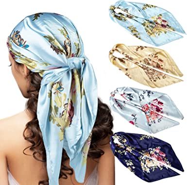 Photo 1 of 4 Pcs Silk Feeling Head Scarf for Women, 35 x 35 Inches (2 packs)