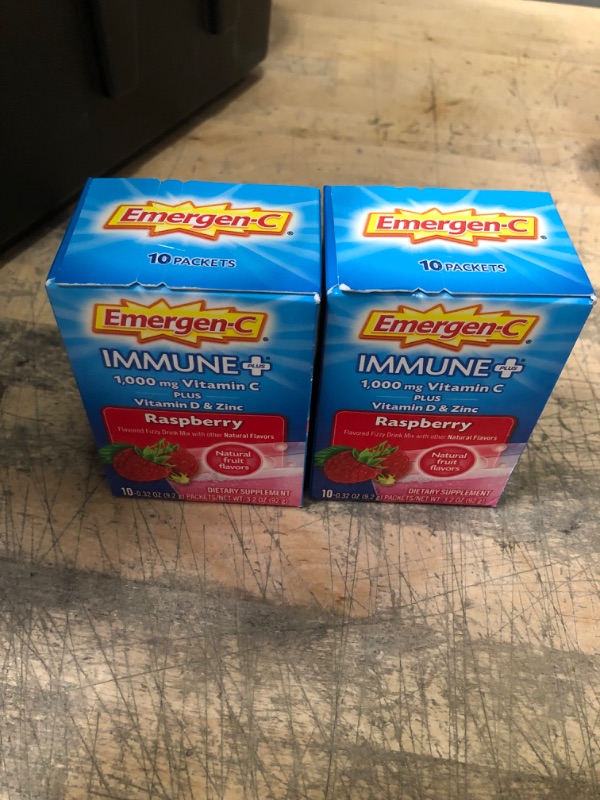 Photo 2 of *EXPIRES June 2023*
Emergen-C Immune+ Vitamin C 1000mg Powder, Plus Vitamin D And Zinc (Raspberry Flavor), Immune Support Dietary Supplement Fizzy Drink Mix, Antioxidants & Electrolytes, 0.32 Ounce (Pack of 10) - 2 packs
