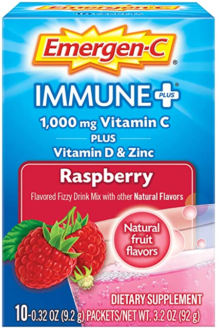 Photo 1 of *EXPIRES June 2023*
Emergen-C Immune+ Vitamin C 1000mg Powder, Plus Vitamin D And Zinc (Raspberry Flavor), Immune Support Dietary Supplement Fizzy Drink Mix, Antioxidants & Electrolytes, 0.32 Ounce (Pack of 10) - 2 packs
