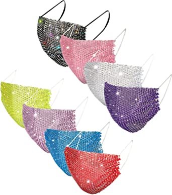 Photo 1 of Sparkly Rhinestone Mesh Face Masks, Reusable - 8 Colors (3 packs)