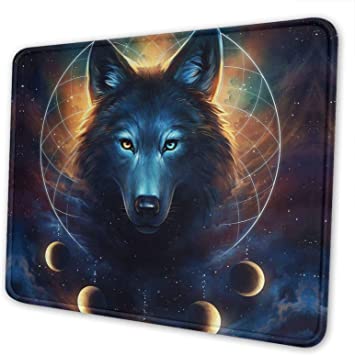 Photo 1 of Fantasy Wolf Moon Galaxy Mouse Pad with Stitched Edge Non-Slip Rubber Base Mouse Mat for Gaming Laptop Computer PC 7.9 x 9.5 x 0.12 inch
