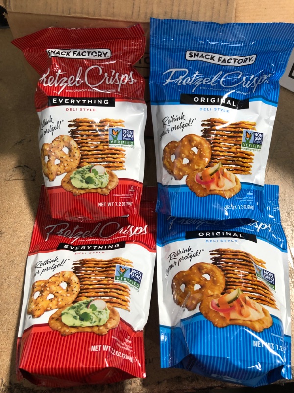 Photo 1 of *EXPIRES July, Aug and Dec 2022 - NONREFUNDABLE*
Food Bundle (4 pack pretzel crisps and 9 pack blueberry muffin mix) 