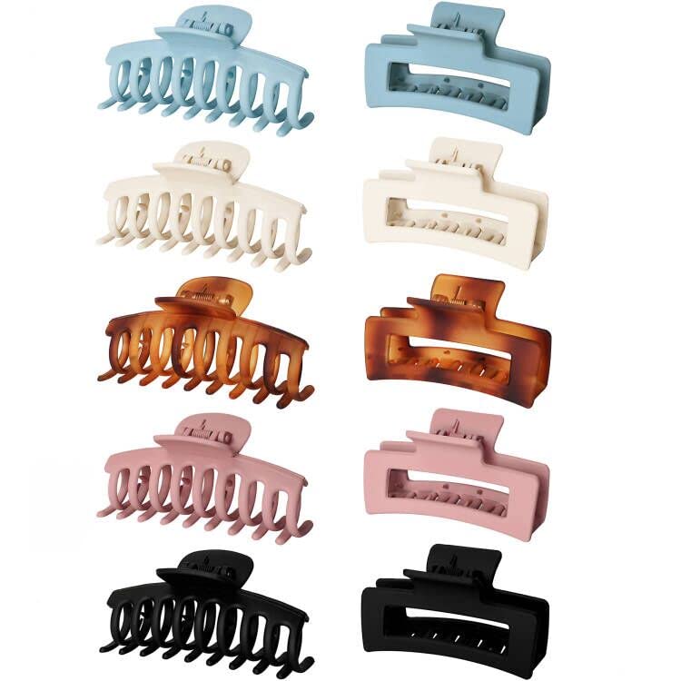 Photo 1 of 2 packs- Vsiopy 10pcs Hair Claw Clips for Women Hair, 3.5 Inch Nonslip Medium Large Claws Clip for Thin Hair, 5 Pack Hair Clamps, 5 Pack Square Hair Claws Strong Hold Hair Jaw Clips