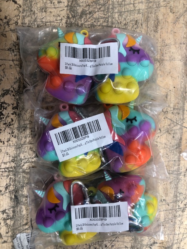 Photo 2 of 3 pack- 3D Unicorn Keychain Pop Ball Fidget Popper Toys Stress Balls for Kids Girls, its Key Chains Sensory Bubble Push Girl Gifts Easter Toy