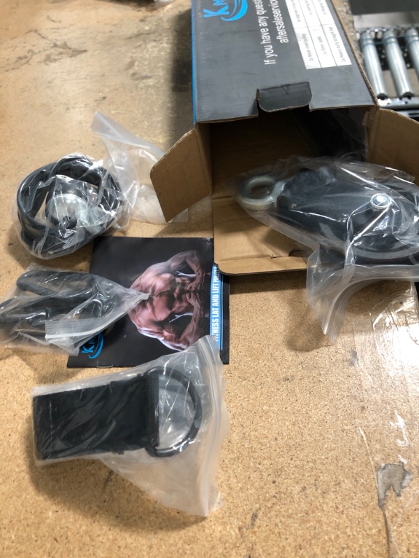 Photo 2 of KMM Pulley System Gym for Weight Training, LAT Pull Down Machine Cable Pulley Attachment Home Gym Workout Equipment with Upgraded Loading Pin, Straight Bar, for Biceps Curl, Forearm, Triceps Exercise
