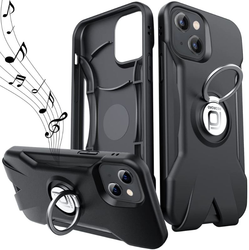 Photo 1 of Redroad Shockproof for iPhone 13 Case - 3D Protection Stereo Amplification Phone Case Cover with 360° Rotate Magnetic Ring Stand Black
