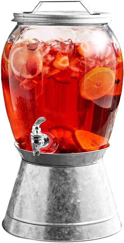 Photo 1 of **MISSING STAND, MISSING LID**
Style Setter 210601-GB Beverage High Quality Cold Drink Dispenser w/ 2-Gallon Capacity Glass Jug, Leak-Proof Acrylic Spigot in Gorgeous Gift Box for Parties, 2 Gallon, Galvanized Base
