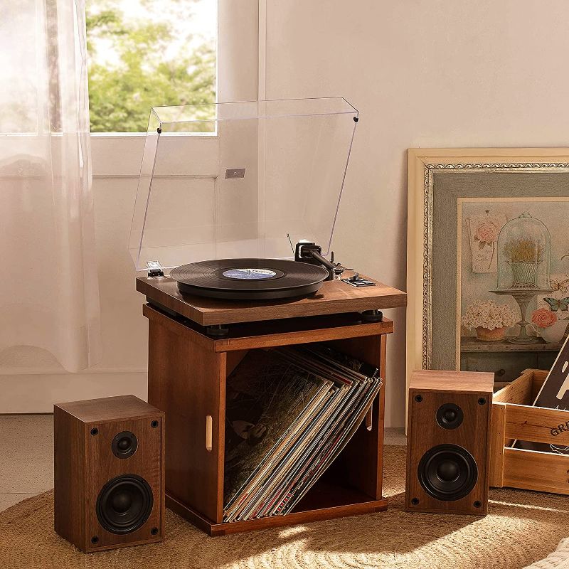 Photo 1 of 1 BY ONE Bluetooth Turntable HiFi System with 36 Watt Bookshelf Speakers, Patend Designed Vinyl Record Player with Magnetic Cartridge, Bluetooth Playback and Auto Off
