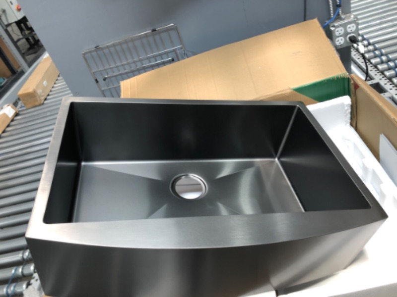 Photo 1 of 30 Black Farmhouse Sink-Brzkyr 30"x21" Matte Black Stainless Steel Farmhouse Apron Front Kitchen Kitchen Sink 16 Gauge R10 Curved Front Gunmetal Deep Single Bowl Farm Sink
