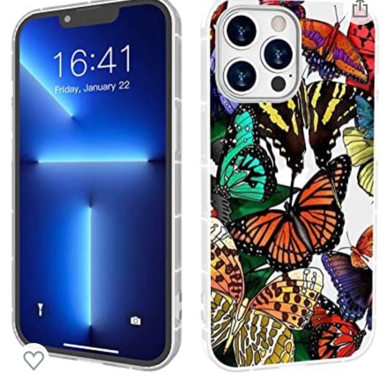 Photo 1 of Compatible iPhone 13 Pro Case,Clear with Nice for Girls Women,Shockproof Slim Fit TPU Cover Protective Phone Case for Apple iPhone 13 Pro (Butterfly #)