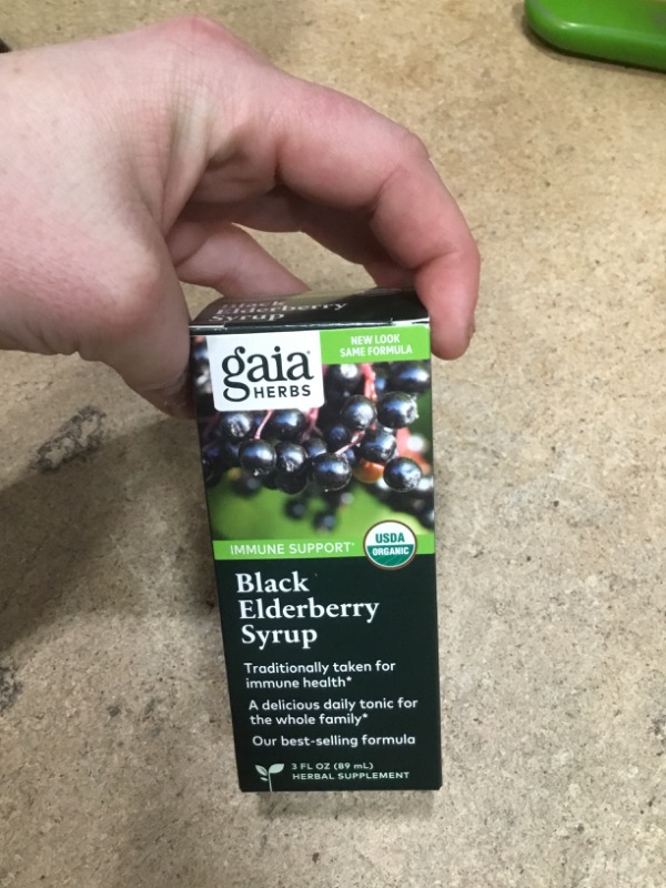 Photo 2 of ***NON-REFUNDABLE***
BEST BY 8/26/22
Gaia Herbs, Black Elderberry Syrup, Daily Immune Support with Antioxidants, Organic Sambucus Elderberry Supplement, 3 Ounce
