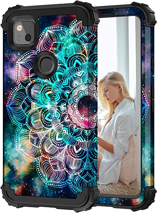 Photo 1 of 2-Hocase Google Pixel 4A Case, [NOT for 5G verison] Shockproof Heavy Duty Hard Plastic+Silicone Rubber Bumper Hybrid Protective Case for Google Pixel 4a (5.8") 2020 - Mandala in Galaxy
