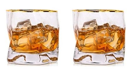 Photo 1 of  Whiskey Glasses Clear and Gold Rim Set of 2