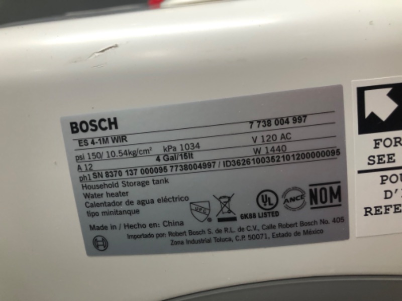 Photo 2 of (DAMAGED TURN KNOB) Bosch Electric Mini-Tank Water Heater Tronic 3000 T 4-Gallon (ES4)