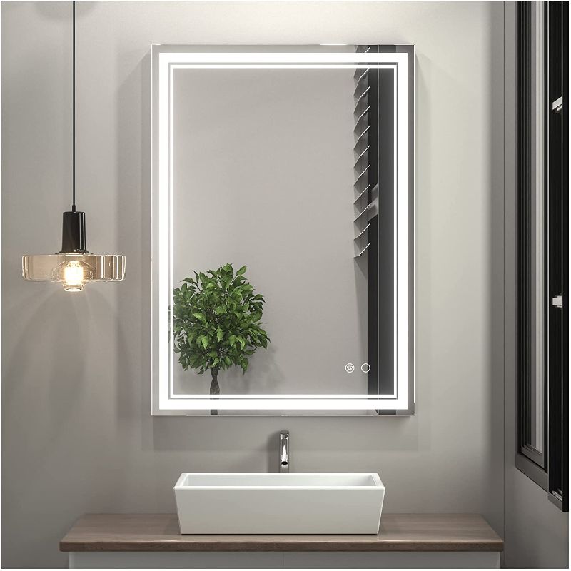 Photo 1 of 20 x 28 Inch LED Mirror Bathroom Mirror with Lights, Lighted Vanity Mirror Wall Mounted Anti-Fog Memory Dimmable LED Bathroom Makeup Mirror